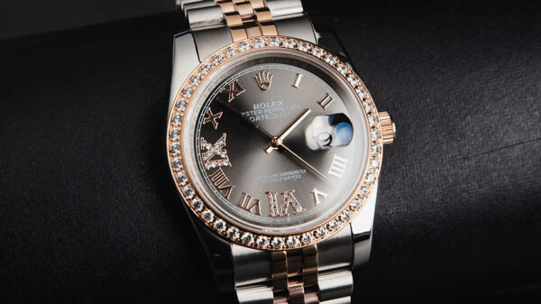 Rolex Datejust 36mm Aço e Rosé Mostrador Cinza Luneta Cravejada Pulseira Jubilee