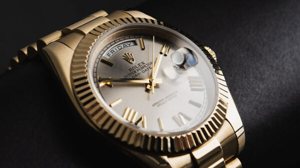 Rolex Day-Date 40mm Dourado Mostrador Cinza Luneta Canelada Pulseira President - Image 6