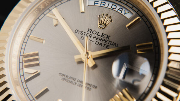 Rolex Day-Date 40mm Dourado Mostrador Cinza Luneta Canelada Pulseira President - Image 7