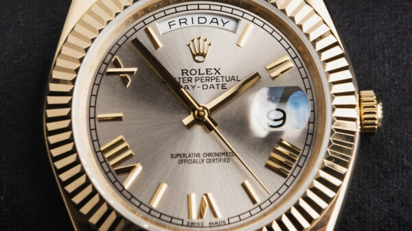 Rolex Day-Date 40mm Dourado Mostrador Cinza Luneta Canelada Pulseira President - Image 2