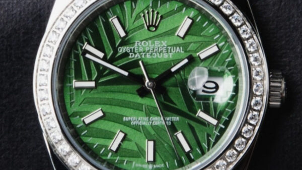 Rolex Datejust 36mm Aço Mostrador Verde-Folhas Luneta Cravejada Pulseira Jubilee - Image 10