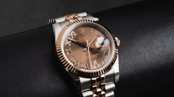 Rolex Datejust 36mm Aço/Rosé Mostrador Marrom Luneta Canelada Pulseira Jubilee - Image 9