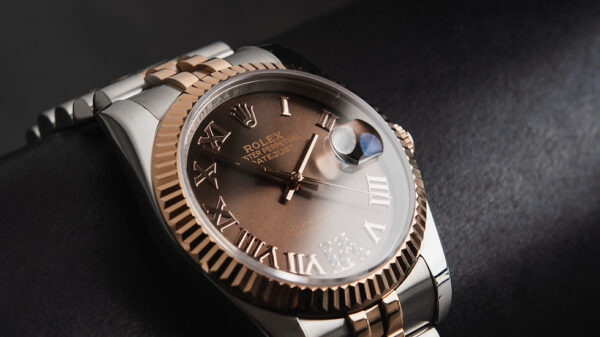 Rolex Datejust 36mm Aço/Rosé Mostrador Marrom Luneta Canelada Pulseira Jubilee