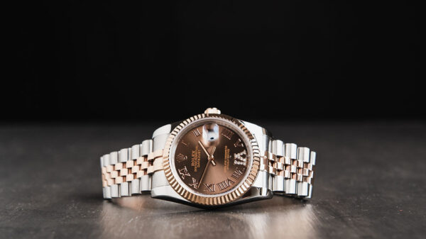 Rolex Datejust 36mm Aço/Rosé Mostrador Marrom Luneta Canelada Pulseira Jubilee - Image 10