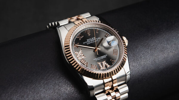 Rolex Datejust 36mm Aço/Rosé, Mostrador Cinza Luneta Canelada Pulseira Jubilee - Image 5