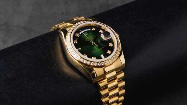 Rolex Day-Date 36mm Dourado Mostrador Verde, Luneta Cravejada Pulseira President