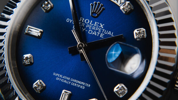 Rolex Day-Date 40mm Aço Mostrador Azul Luneta Canelada Pulseira Oyster - Image 8