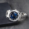 Rolex Day-Date 40mm Aço Mostrador Azul Luneta Canelada Pulseira Oyster - Imagem 7