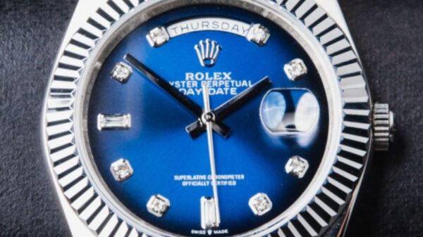 Rolex Day-Date 40mm Aço Mostrador Azul Luneta Canelada Pulseira Oyster - Image 10