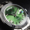 Rolex Day-Date 40mm Aço, Mostrador Verde Luneta Canelada Pulseira President