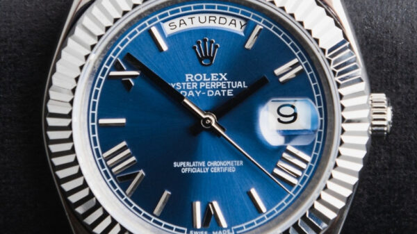 Rolex Day-Date 40mm Mostrador Azul Luneta Canelada Pulseira President - Image 10