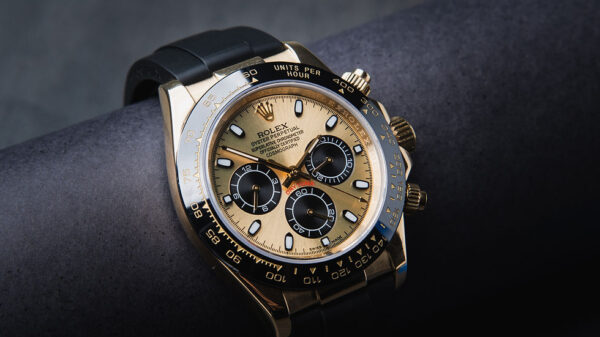 Rolex Daytona 40mm Dourado Mostrador Dourado Luneta Preta Pulseira Oyster