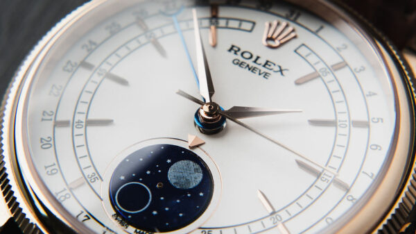 Rolex Cellini Moonphase Rosé 39mm Mostrador Branco Luneta Canelada Puls. Couro - Image 10