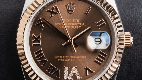 Rolex Datejust 36mm Aço/Rosé Mostrador Marrom Luneta Canelada Pulseira Jubilee - Image 5